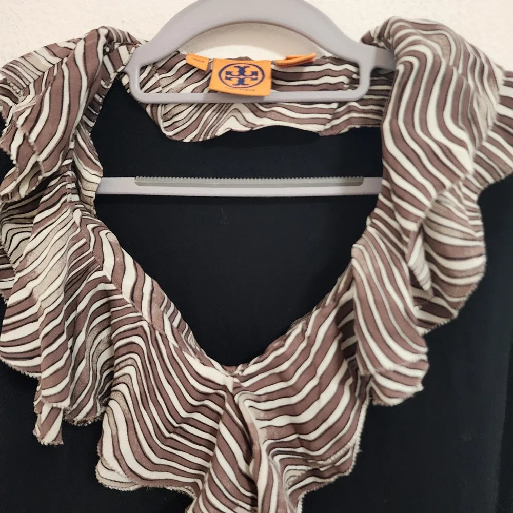 Tory Burch Black Merino Wool Silk Ruffle Neck Long Sleeve Sweater Size‎ M